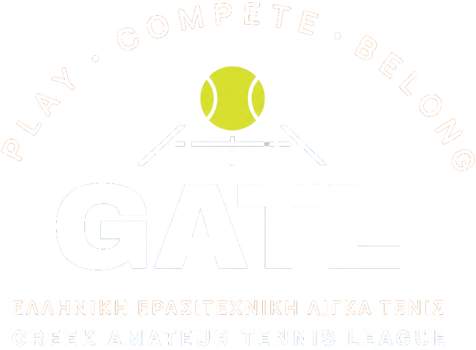 GATL — Greek Amateur Tennis League · Ελληνική Ερασιτεχνική Λίγκα Τένις · Play · Compete · Belong