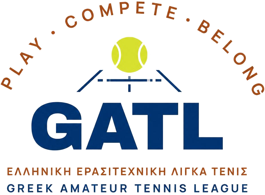 GATL — Greek Amateur Tennis League · Ελληνική Ερασιτεχνική Λίγκα Τένις · Play · Compete · Belong